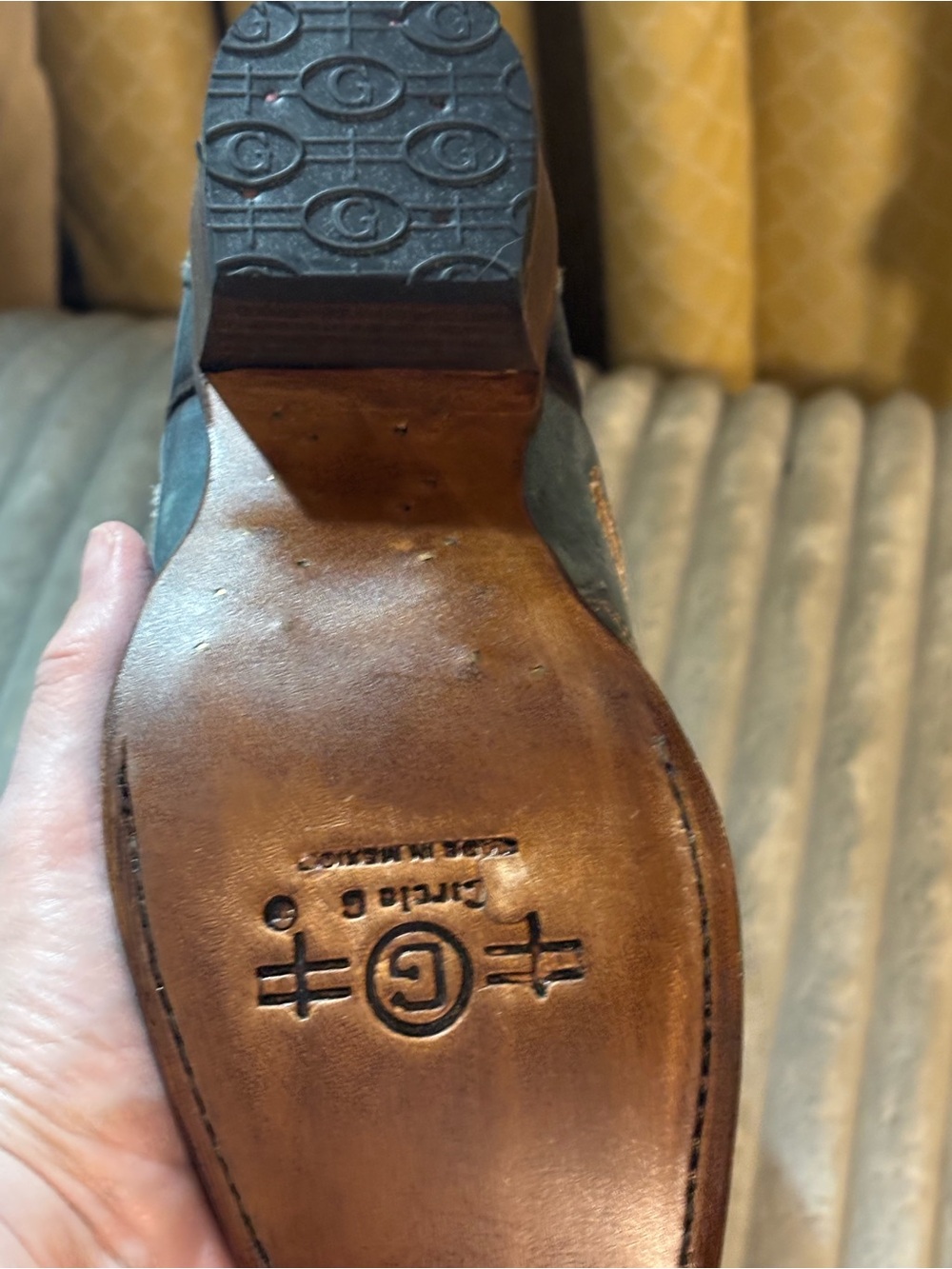 Embroidered Western Leather Cowboy Boots - Blue with Tan Stitching- Circle G - Picture 7 of 7